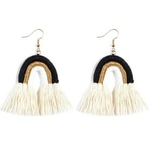 Black/Gold/White/Cream BOHO Rainbow Tassel Fishhook Earrings